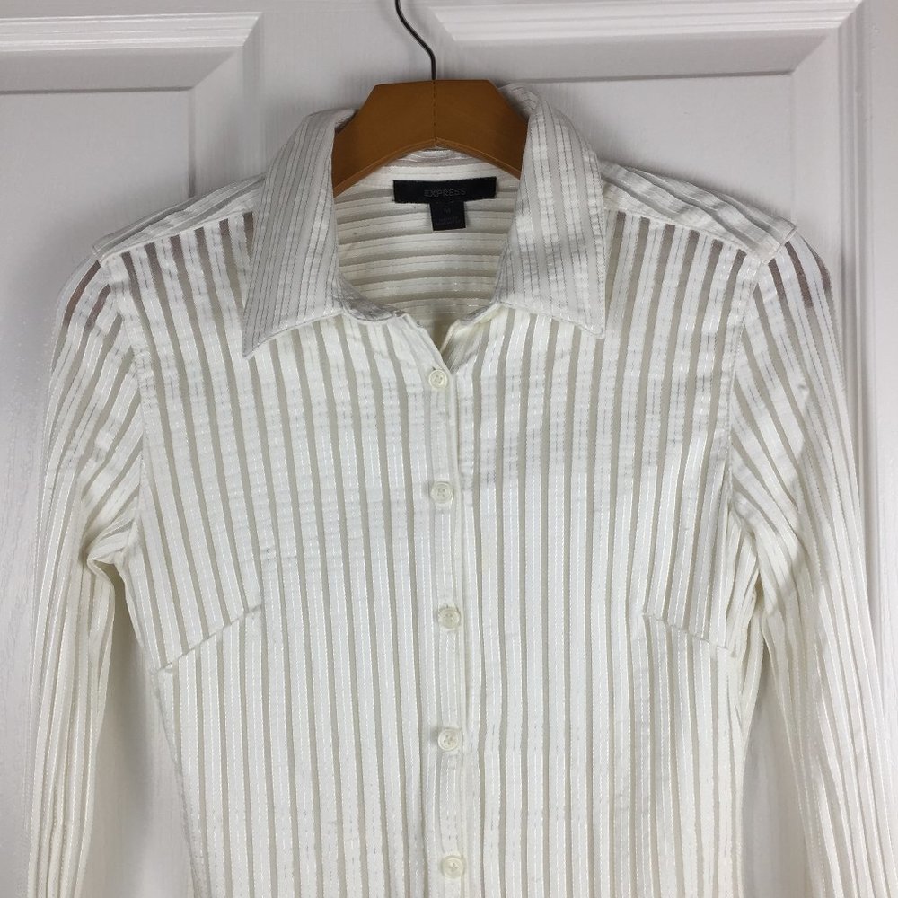 Express Medium Button Down Shimmer Thread Top - image 1